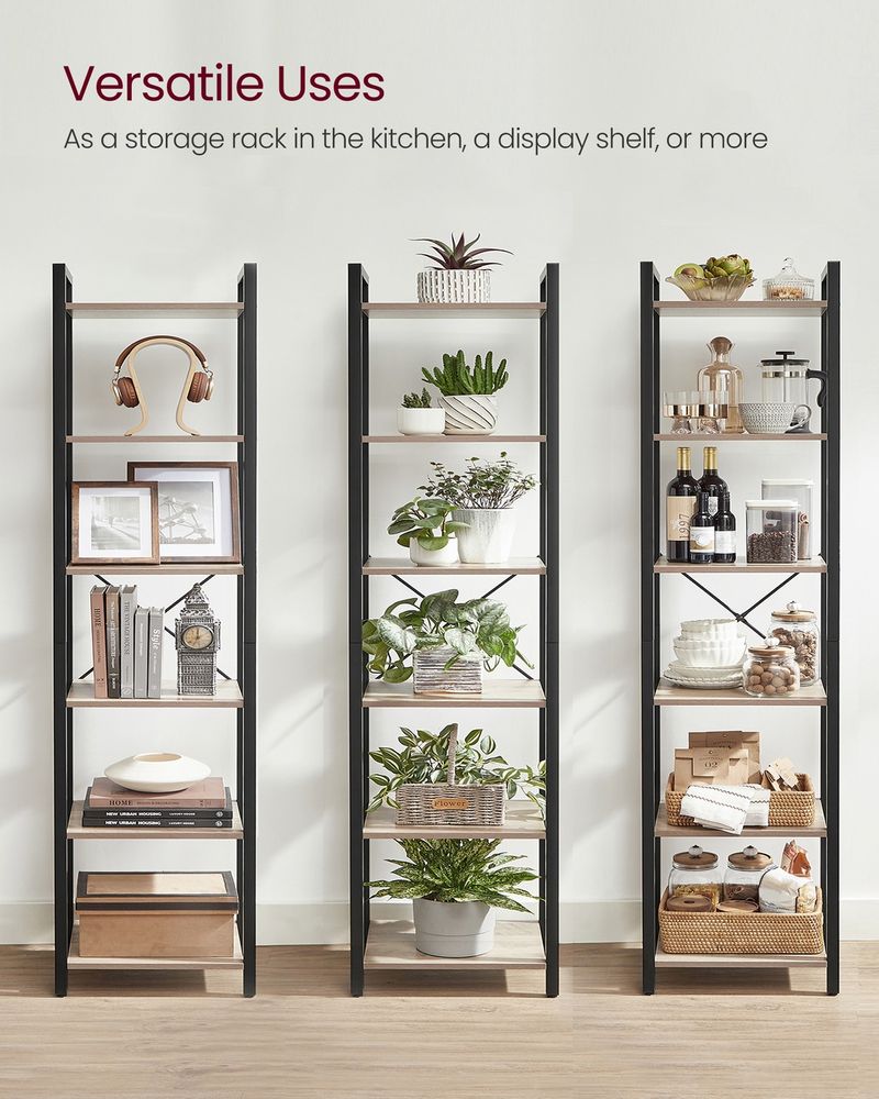 6 Tier Narrow Bookcase Tall Storage Shelving Unit With Steel Frame