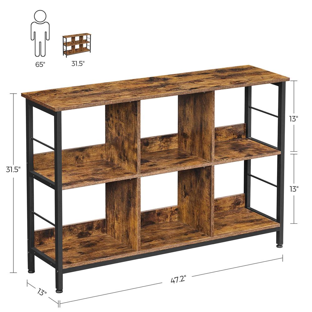 Bookshelf - 6 Storage Cubes - Industrial Style Open Shelf