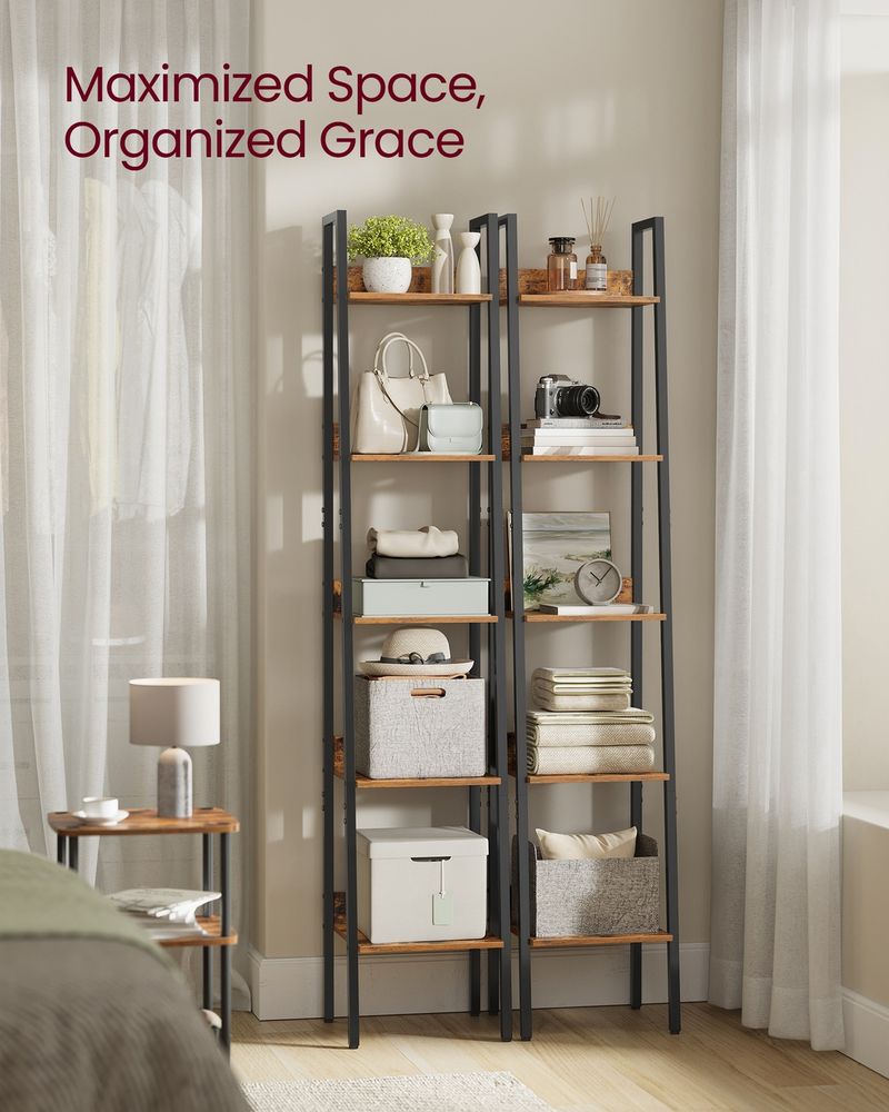 5 Tier Bookshelf Narrow Ladder Shelf Storage Shelving Unit