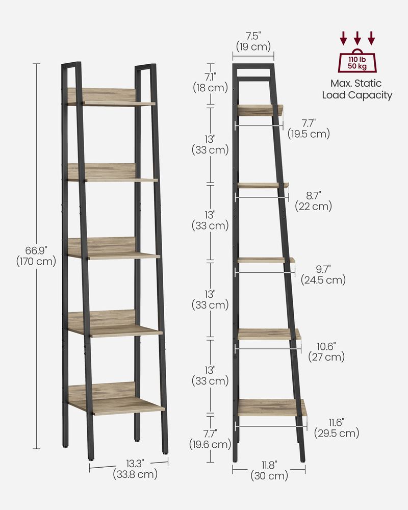 Ladder Shelf - 4 Tier Slim - Metal Frame Storage Shelf