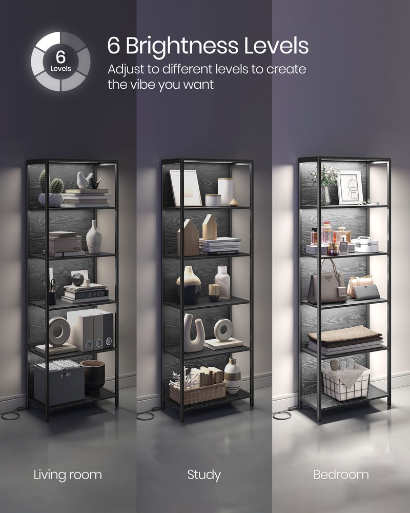 Bookshelf - 5 Tier LED - Dimmable Lights Display Shelf