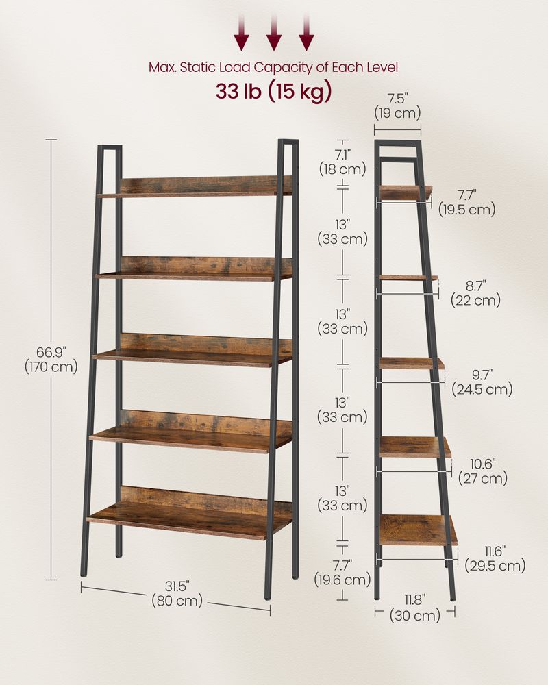 Ladder Shelf - 4 Tier Slim - Metal Frame Storage Shelf