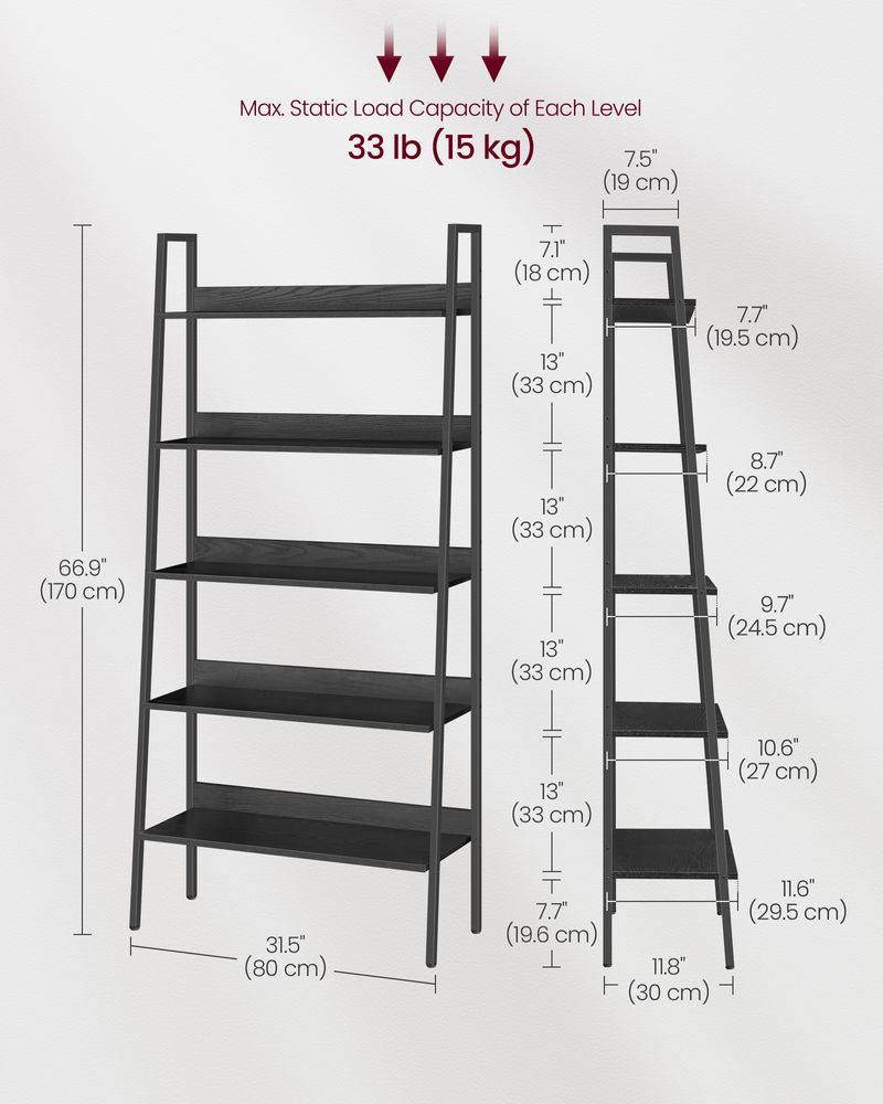Ladder Shelf - 4 Tier Slim - Metal Frame Storage Shelf