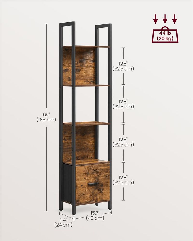 5 Tier Bookshelf With Drawer Tall Bookcase Storage Shelving Unit