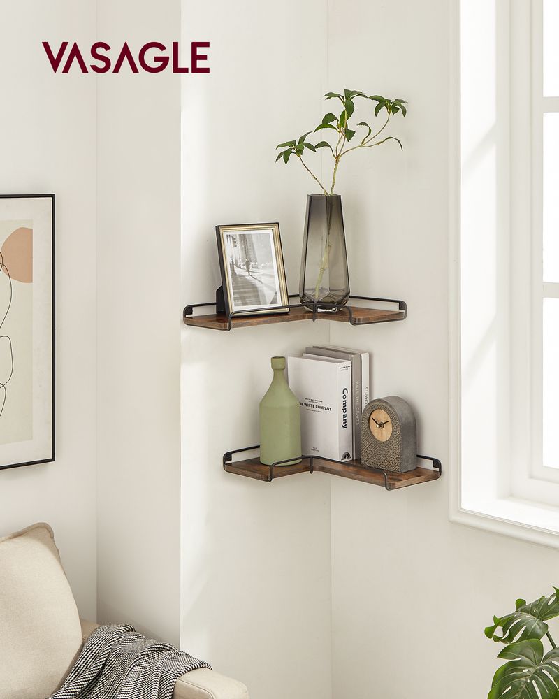 Corner Wall Shelves Set of 2 – Floating Design – Space-Saving Storage