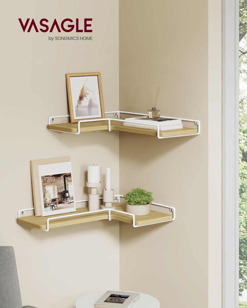 Corner Wall Shelves Set of 2 – Floating Design – Space-Saving Storage
