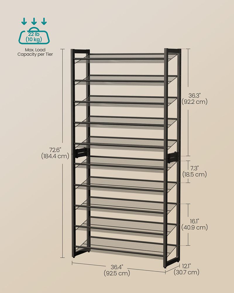 Shoe Organizer - 8 Tier Metal Rack - Large Capacity Storage