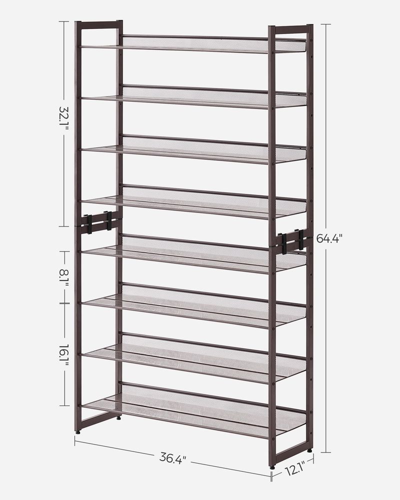 Shoe Organizer - 8 Tier Metal Rack - Large Capacity Storage