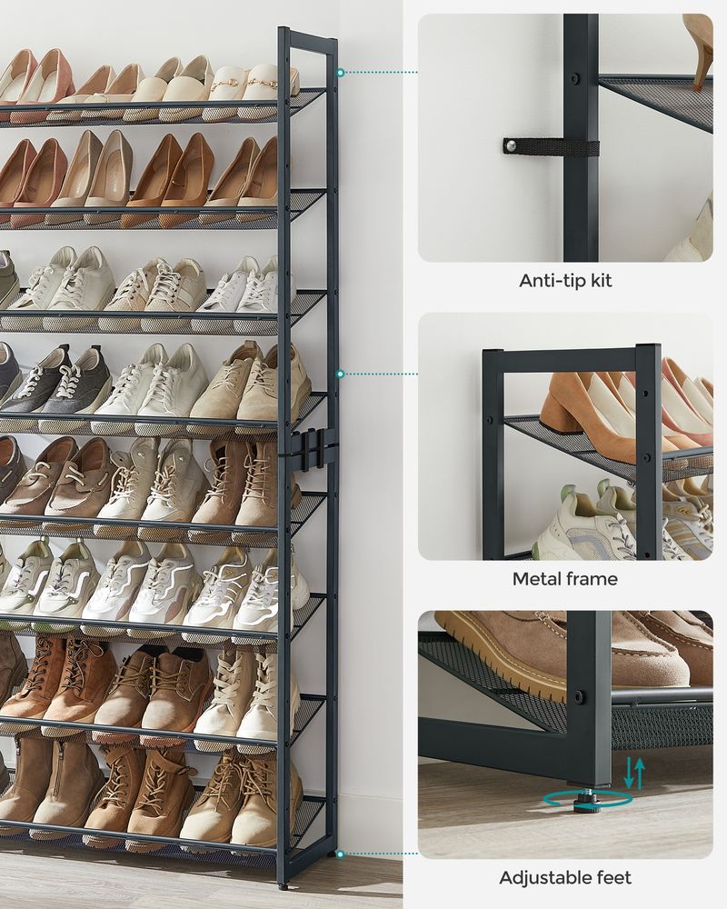 Shoe Organizer - 8 Tier Metal Rack - Large Capacity Storage