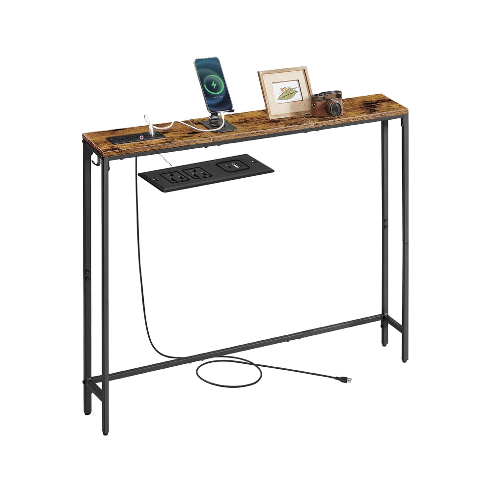 Slim Console Table With Power Outlet Narrow Sofa Table With Hook