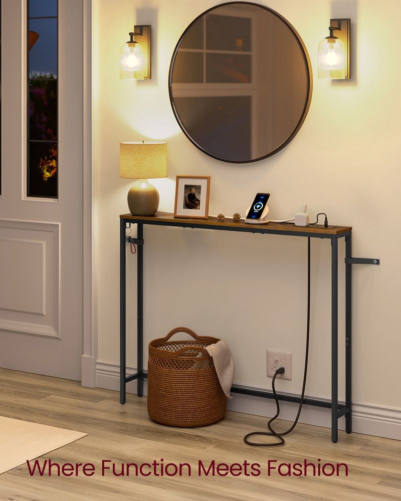 Slim Console Table With Power Outlet Narrow Sofa Table With Hook