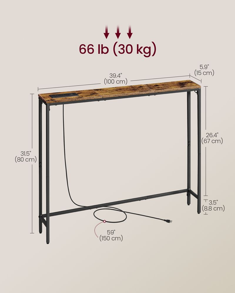 Slim Console Table With Power Outlet Narrow Sofa Table With Hook