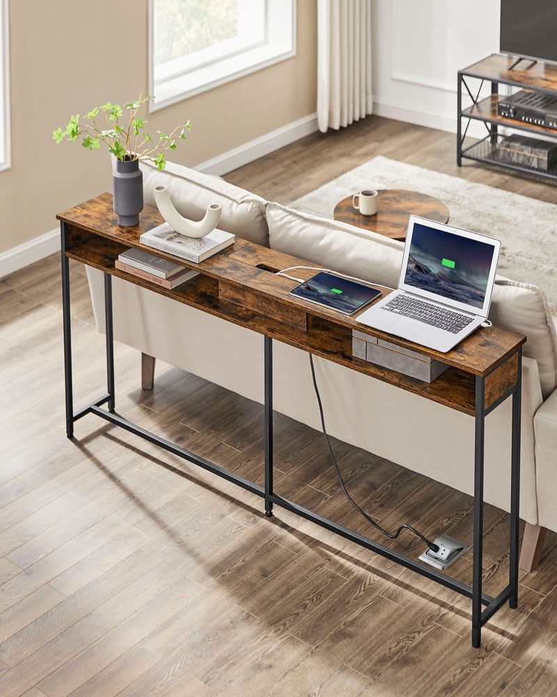 Console Table - 70 Inch - With Outlets And Shelves