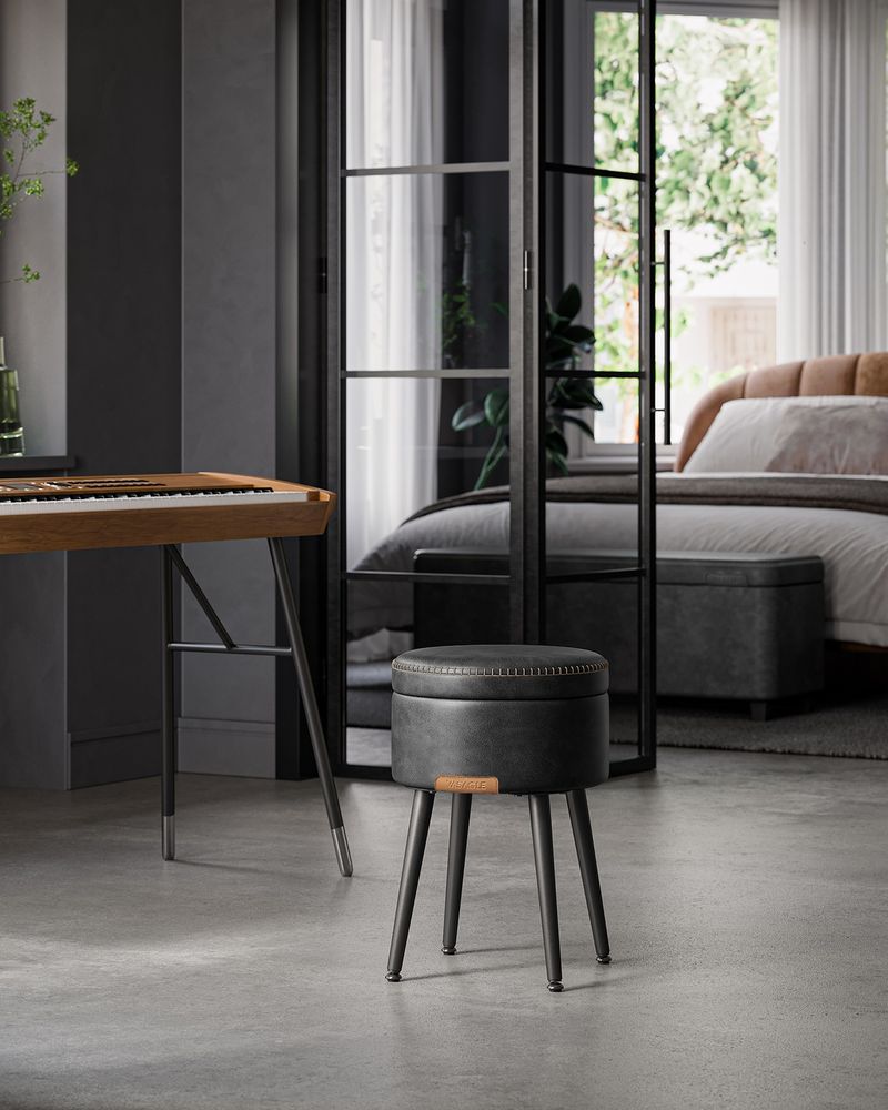 Round Storage Ottoman - Steel Legs - Upholstered Seating