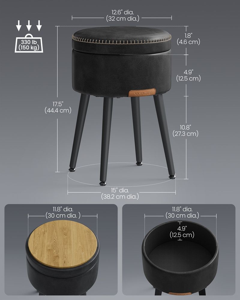 Round Storage Ottoman - Steel Legs - Upholstered Seating