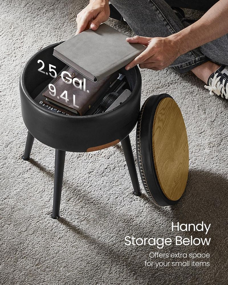 Round Storage Ottoman - Steel Legs - Upholstered Seating