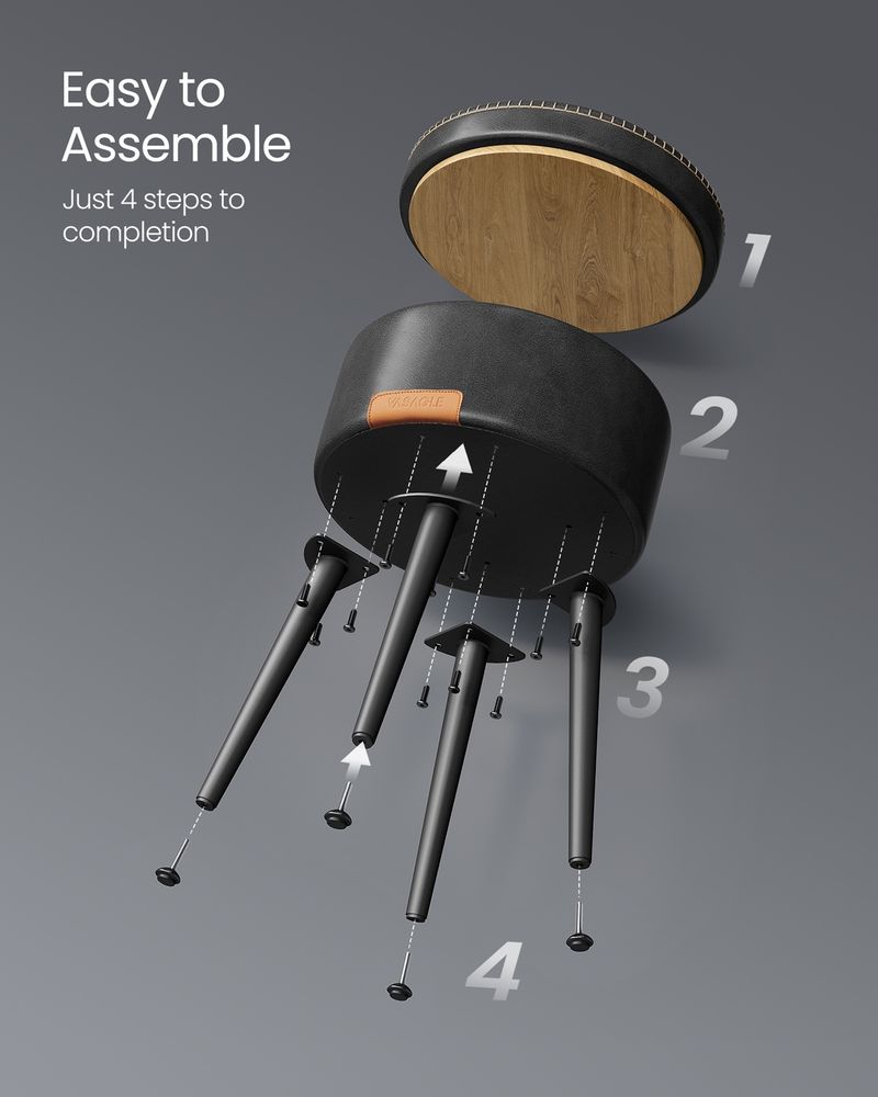 Round Storage Ottoman - Steel Legs - Upholstered Seating