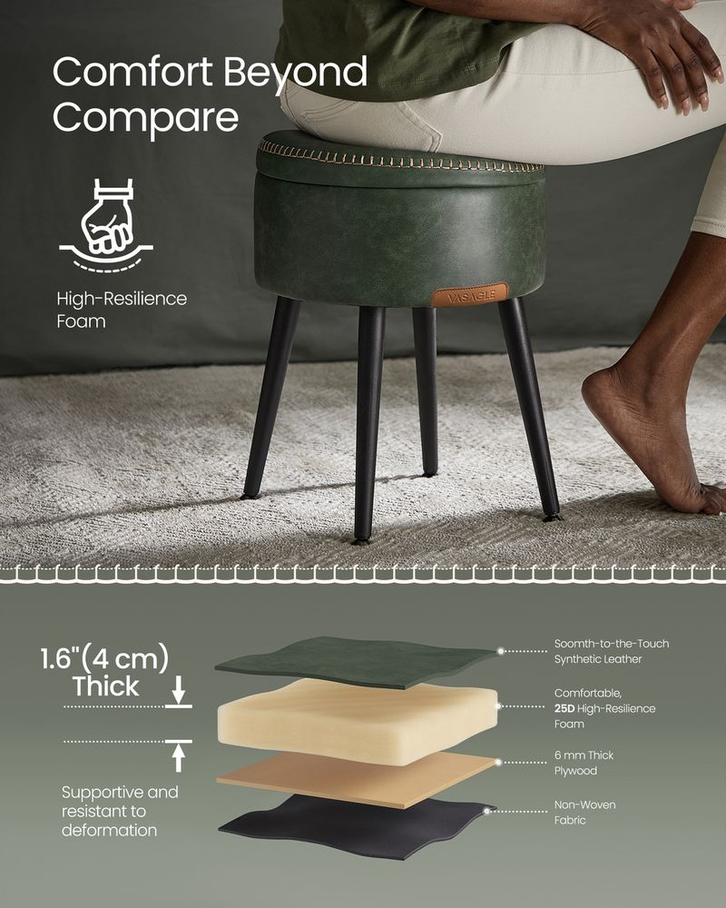 Round Storage Ottoman - Steel Legs - Upholstered Seating
