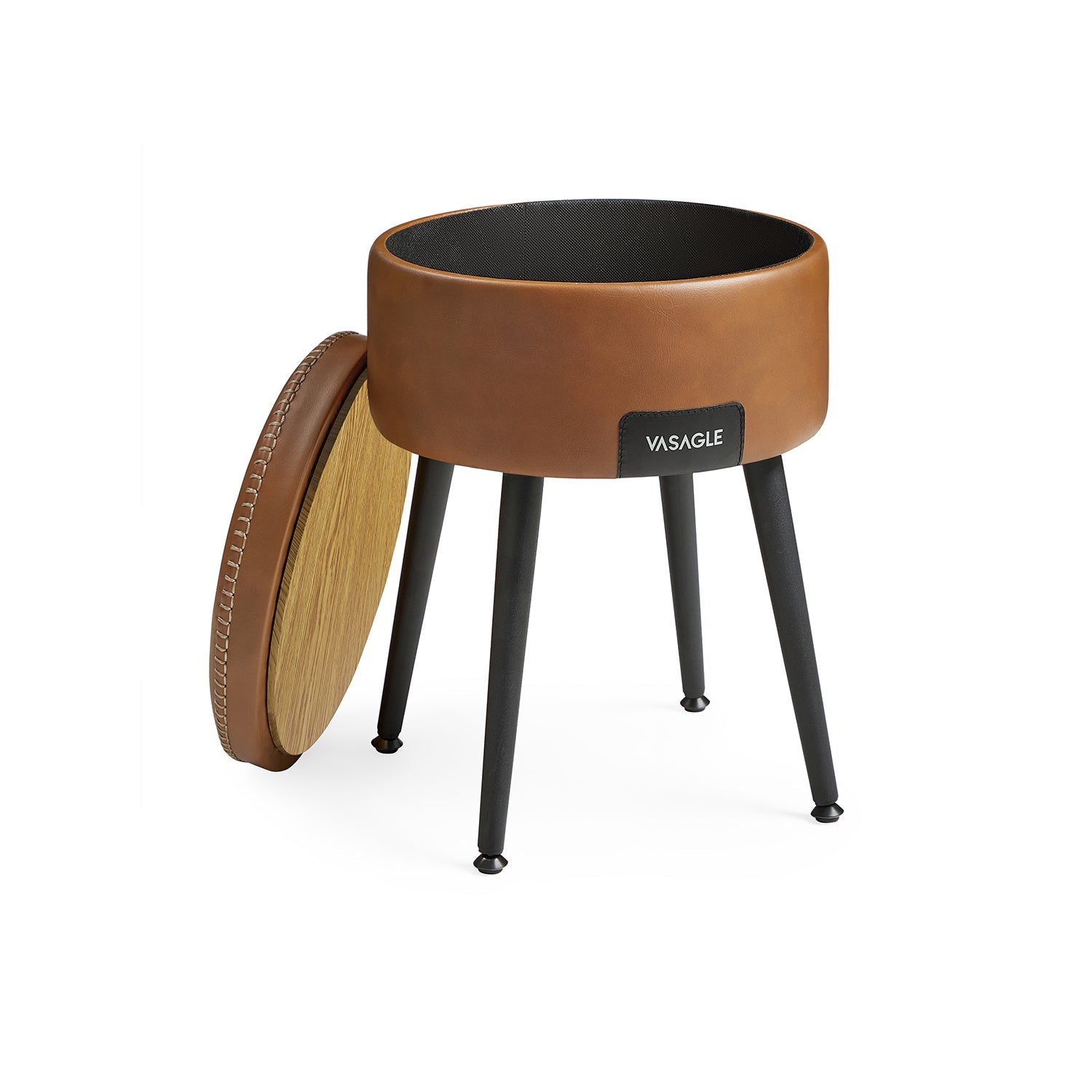 Round Storage Ottoman - Steel Legs - Upholstered Seating