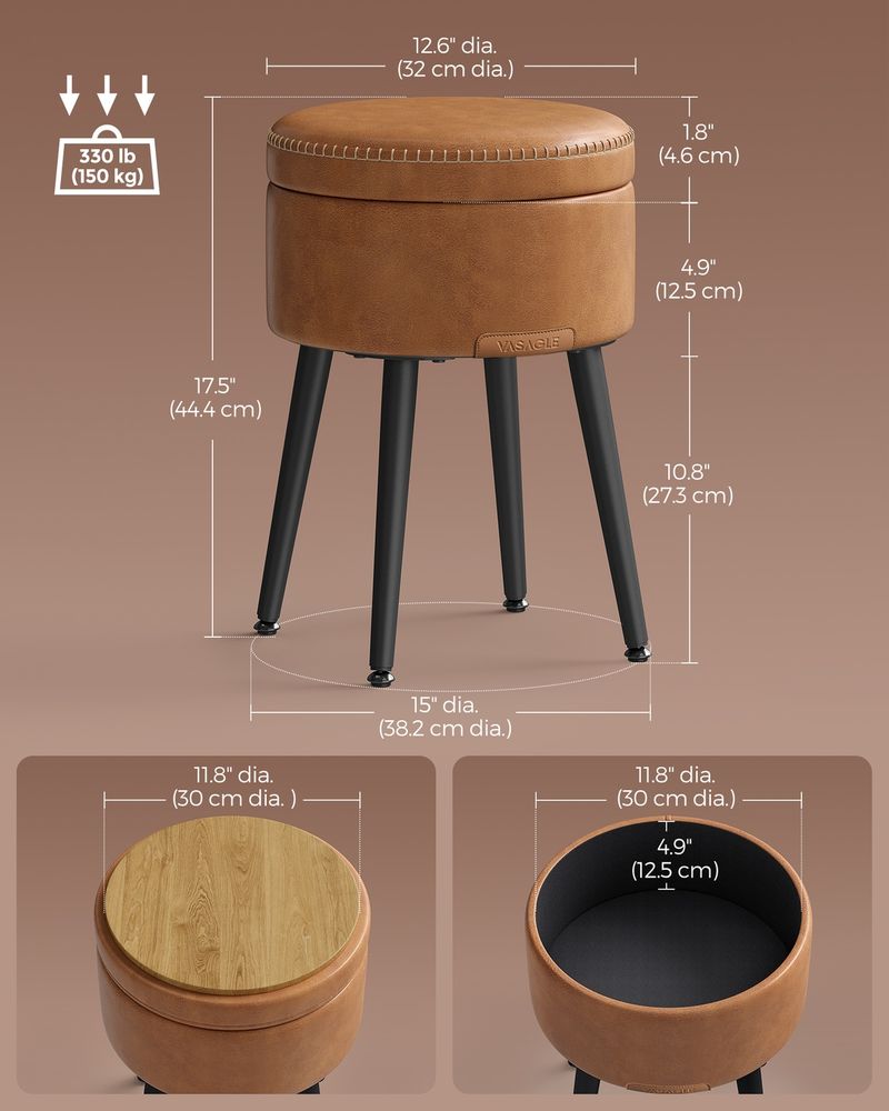 Round Storage Ottoman - Steel Legs - Upholstered Seating