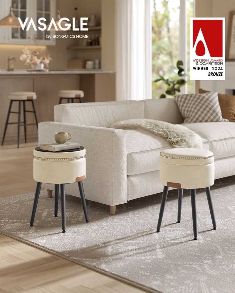 Round Storage Ottoman - Steel Legs - Upholstered Seating