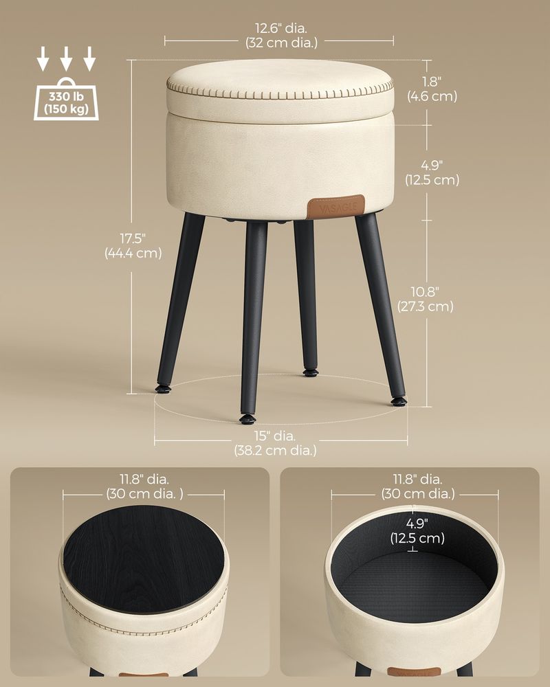 Round Storage Ottoman - Steel Legs - Upholstered Seating