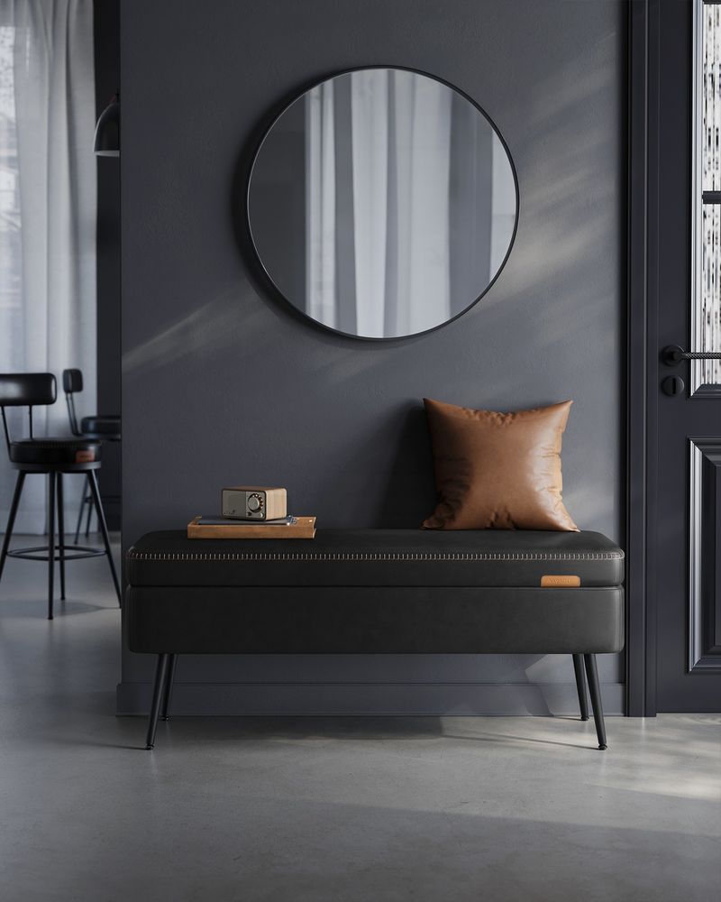 Storage Ottoman Bench - Steel Legs - Forest Green Upholstered