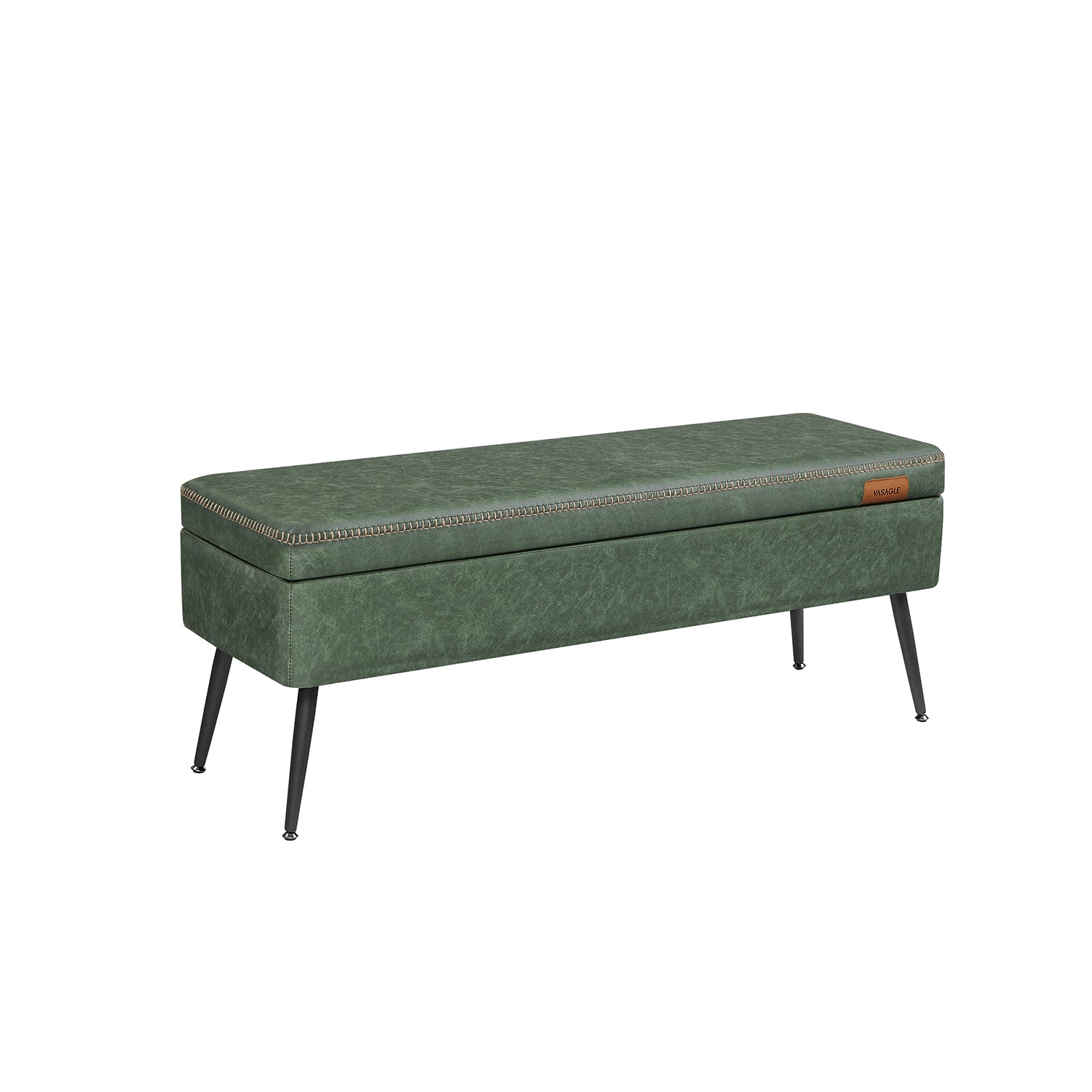 Storage Ottoman Bench - Steel Legs - Forest Green Upholstered