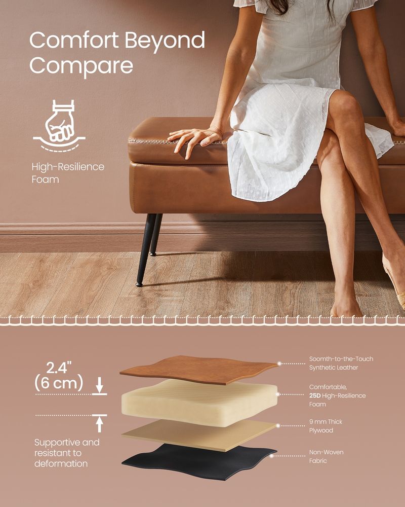 Storage Ottoman Bench - Steel Legs - Forest Green Upholstered