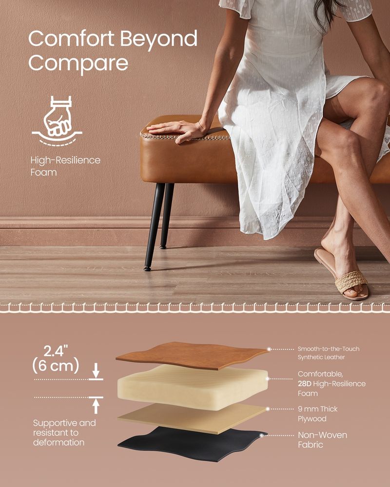 Ottoman Bench With Legs - Upholstered Seating - Multi Purpose