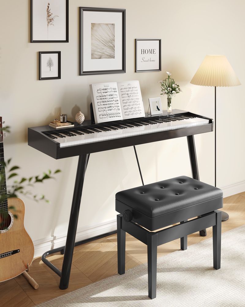 Piano Bench Stool - Adjustable Height - Wooden Seat With Storage