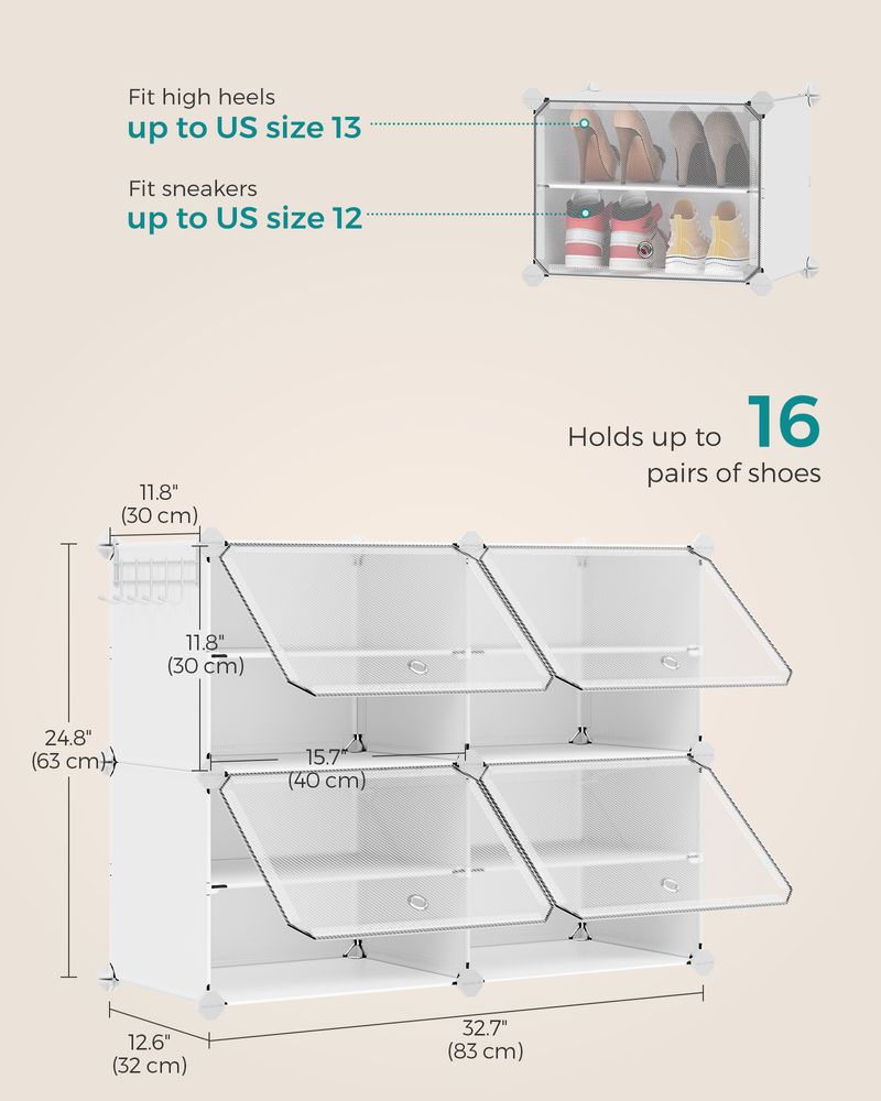 Shoe Organizer Cabinet - 6 Cubes With Doors - Holds 24 Pairs