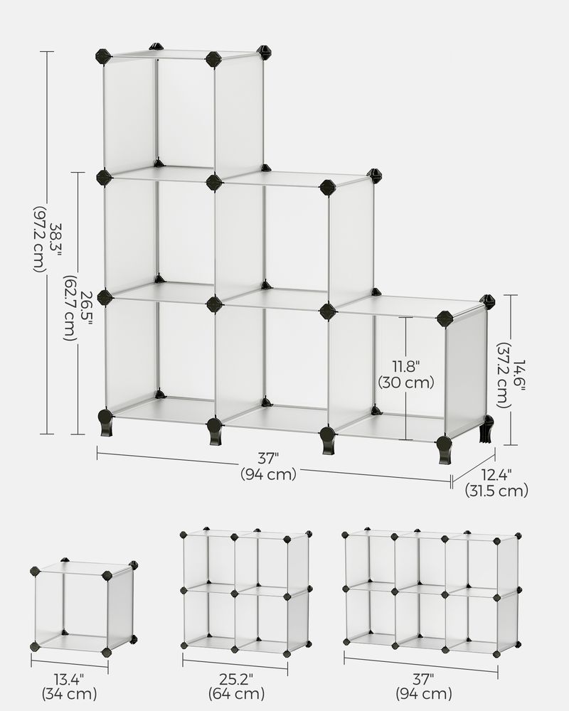 Cube Storage Organizer - 6 Cubes With Feet - Modular Design