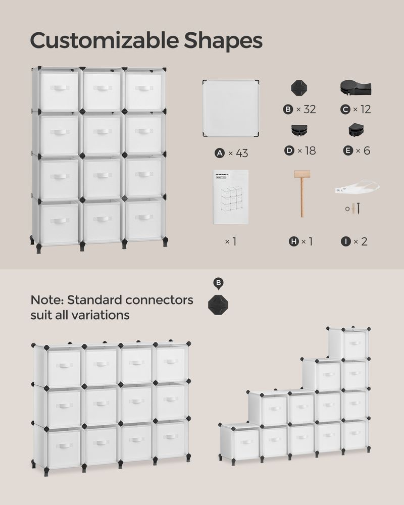 Cube Storage Organizer - With Storage Boxes - Set Of 16