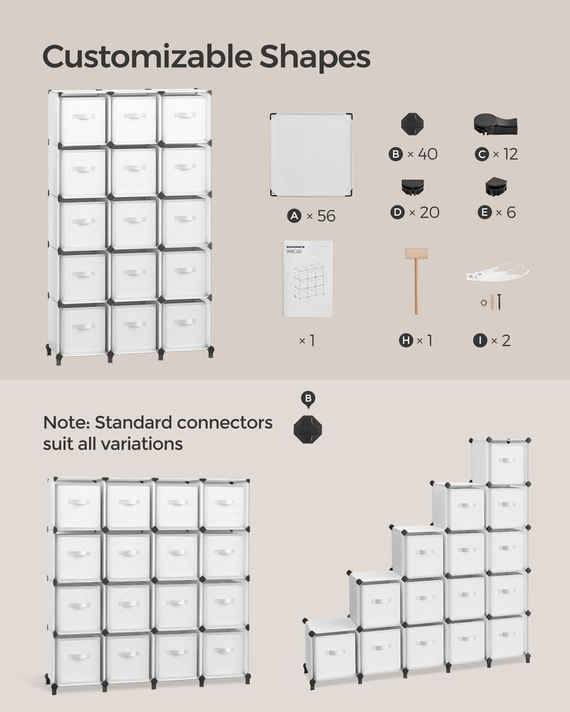 Cube Storage Organizer - With Storage Boxes - Set Of 16