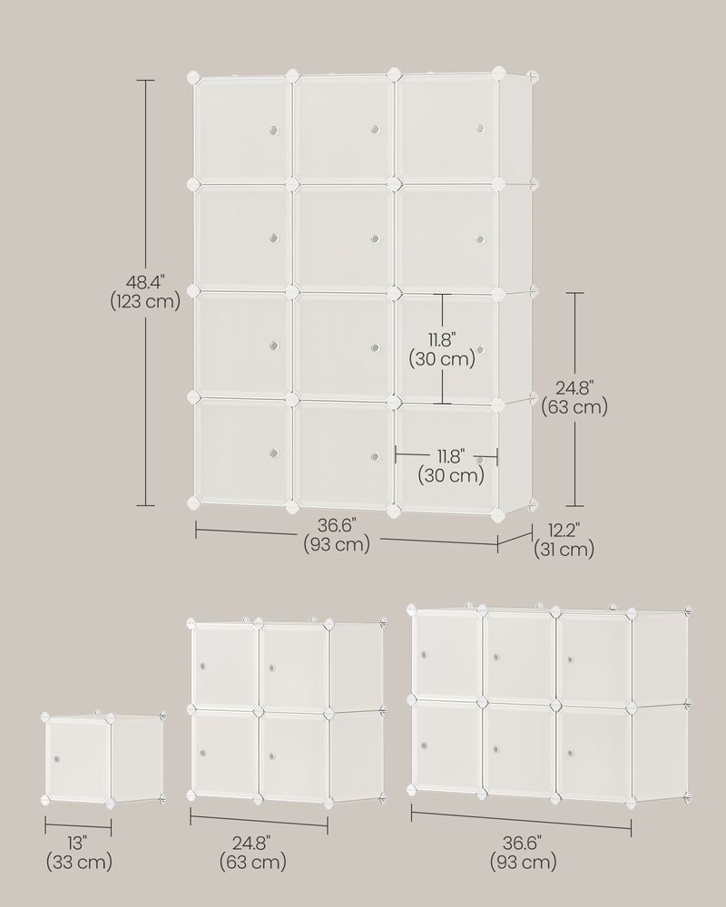 Cube Storage Organizer - With Doors - Set Of 12 Plastic Cubes