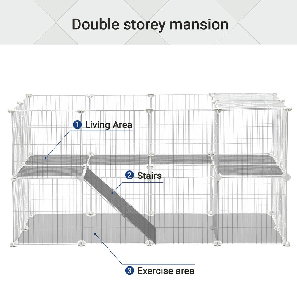 Pet Playpen Modular Small Animal Enclosure 2 Story Indoor Cage