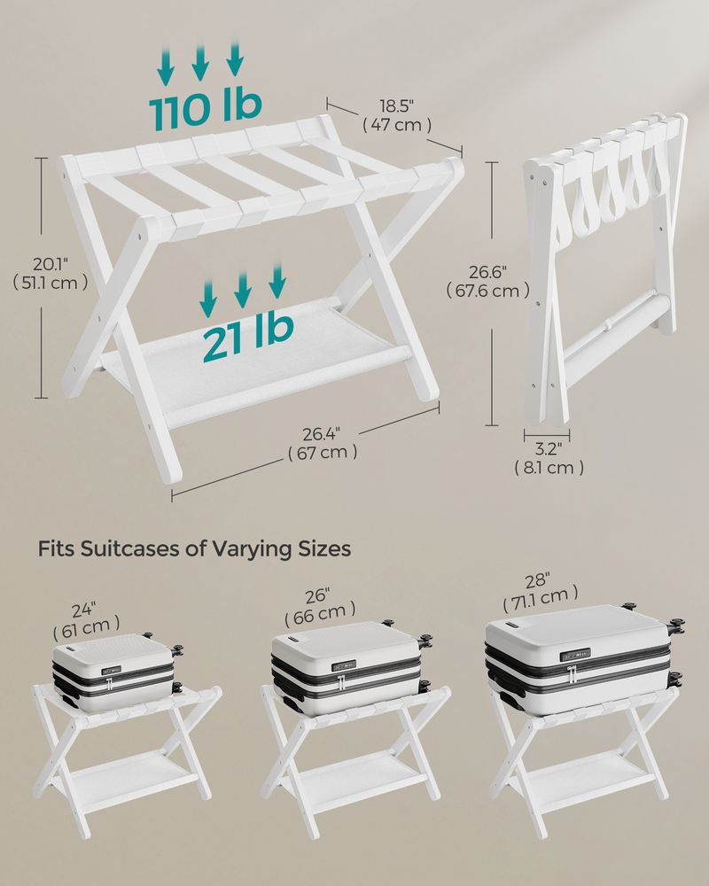 Luggage Rack - Folding With Storage Shelf - Guest Room Stand