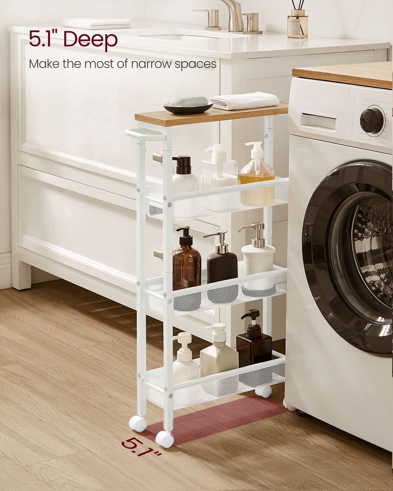 Rolling Storage Cart - 4 Or 5 Tier - Slim With Wheels