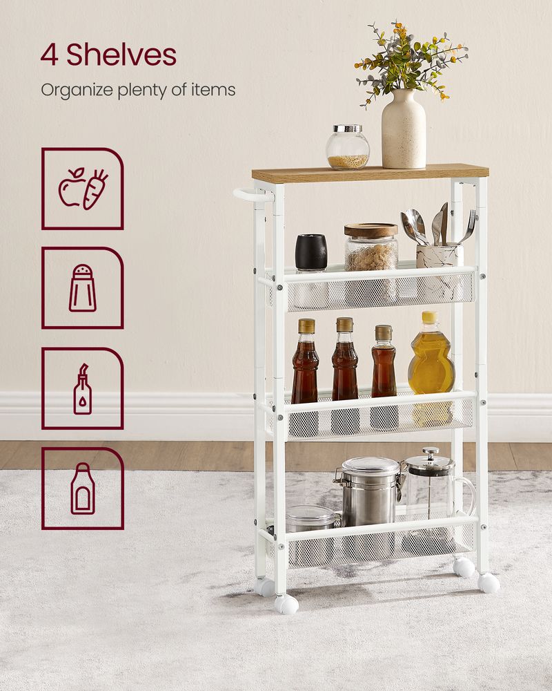 Rolling Storage Cart - 4 Or 5 Tier - Slim With Wheels