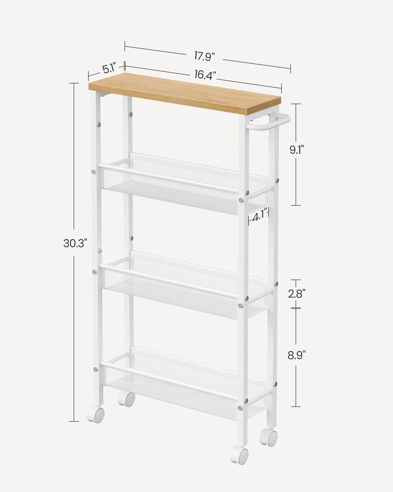 Rolling Storage Cart - 4 Or 5 Tier - Slim With Wheels