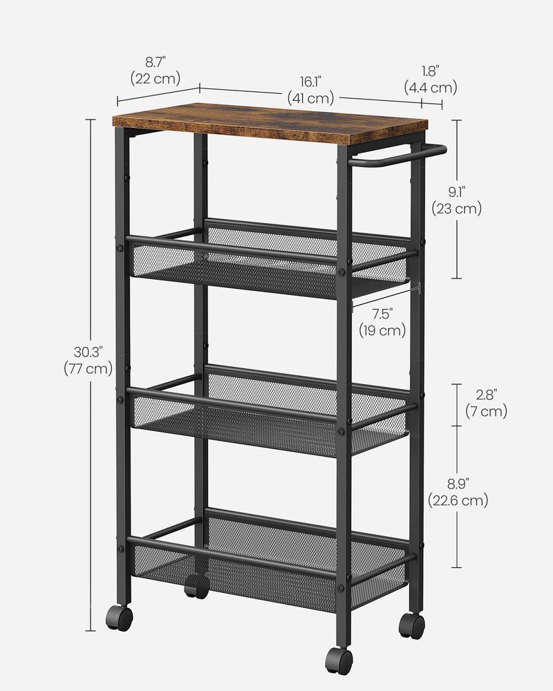 Rolling Storage Cart - 4 Or 5 Tier - Slim With Wheels