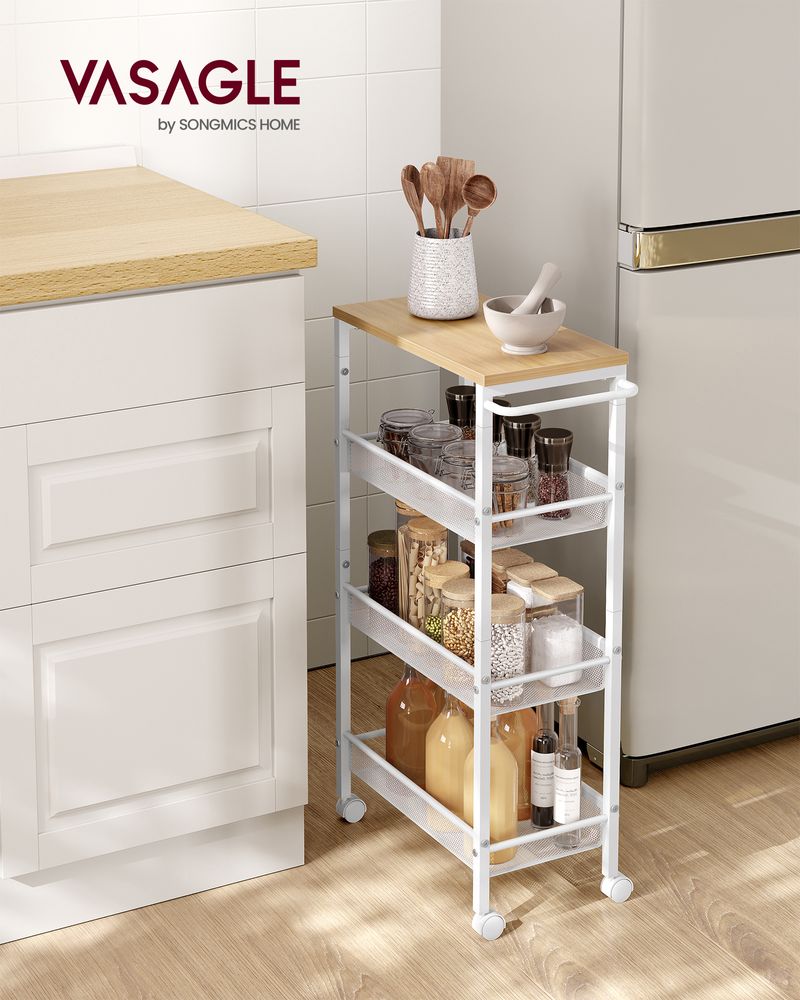 Rolling Storage Cart - 4 Or 5 Tier - Slim With Wheels