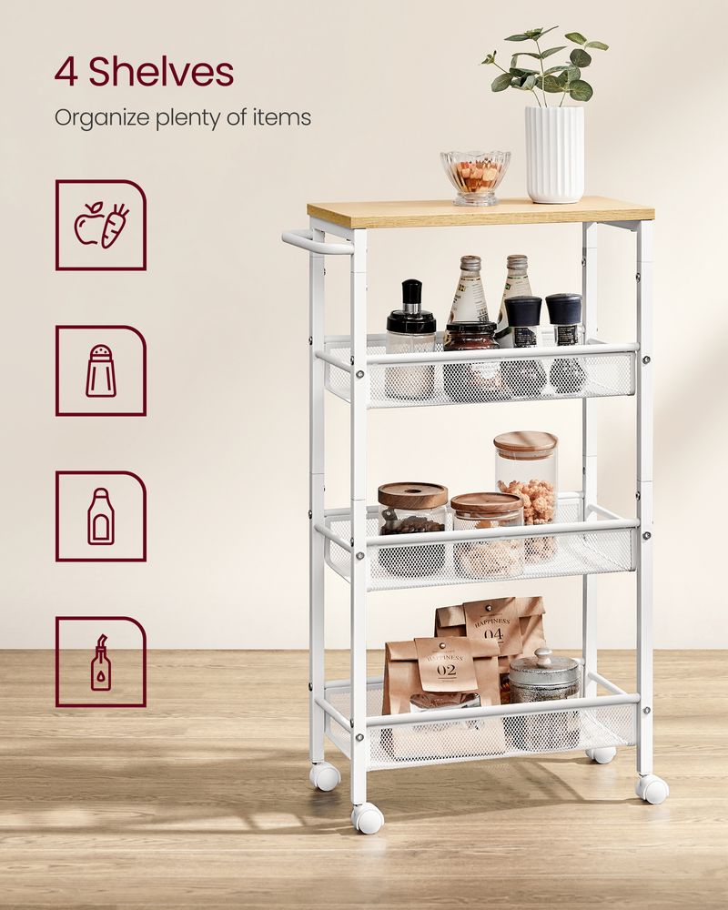 Rolling Storage Cart - 4 Or 5 Tier - Slim With Wheels