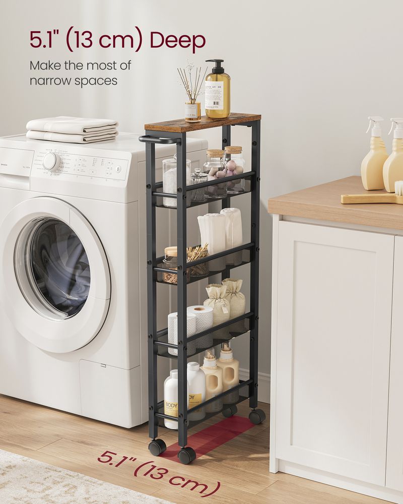 Rolling Storage Cart - 4 Or 5 Tier - Slim With Wheels