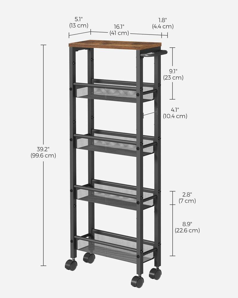 Rolling Storage Cart - 4 Or 5 Tier - Slim With Wheels