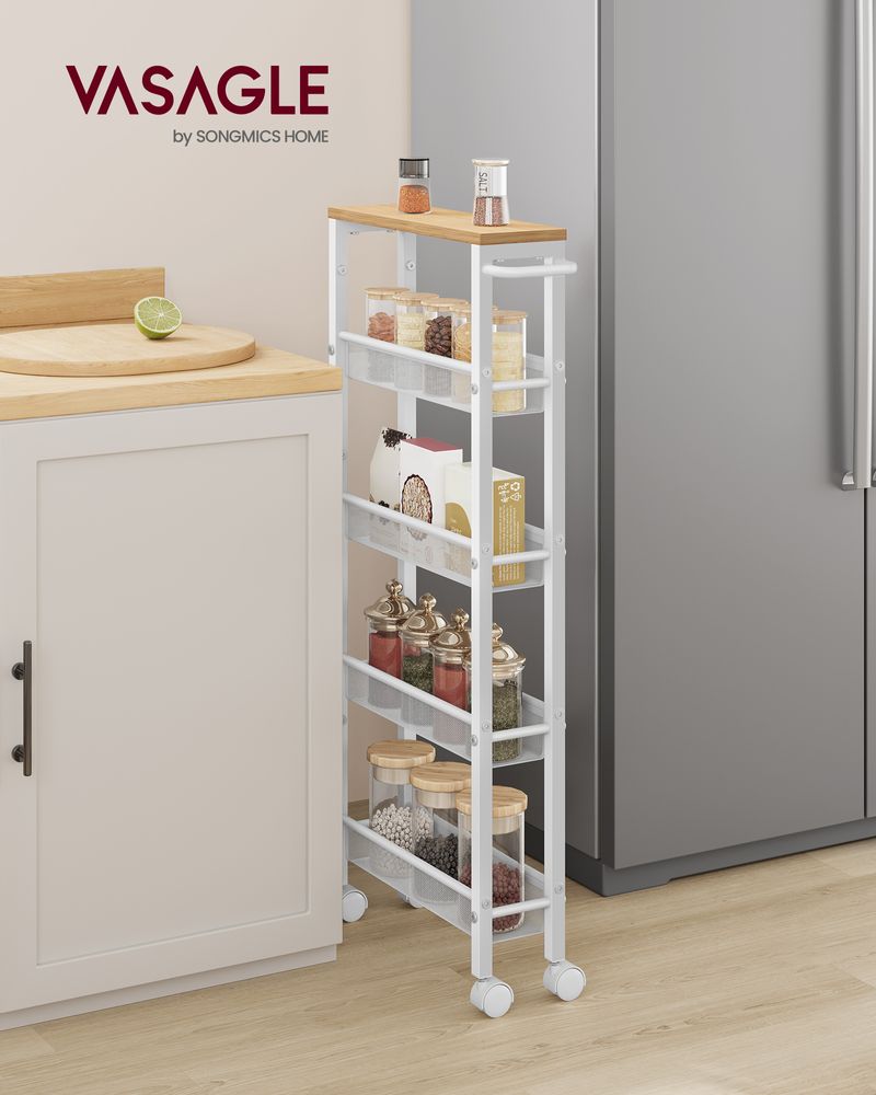 Rolling Storage Cart - 4 Or 5 Tier - Slim With Wheels