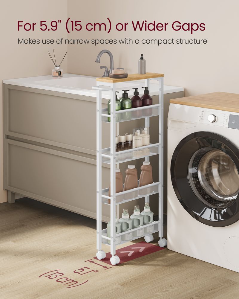 Rolling Storage Cart - 4 Or 5 Tier - Slim With Wheels