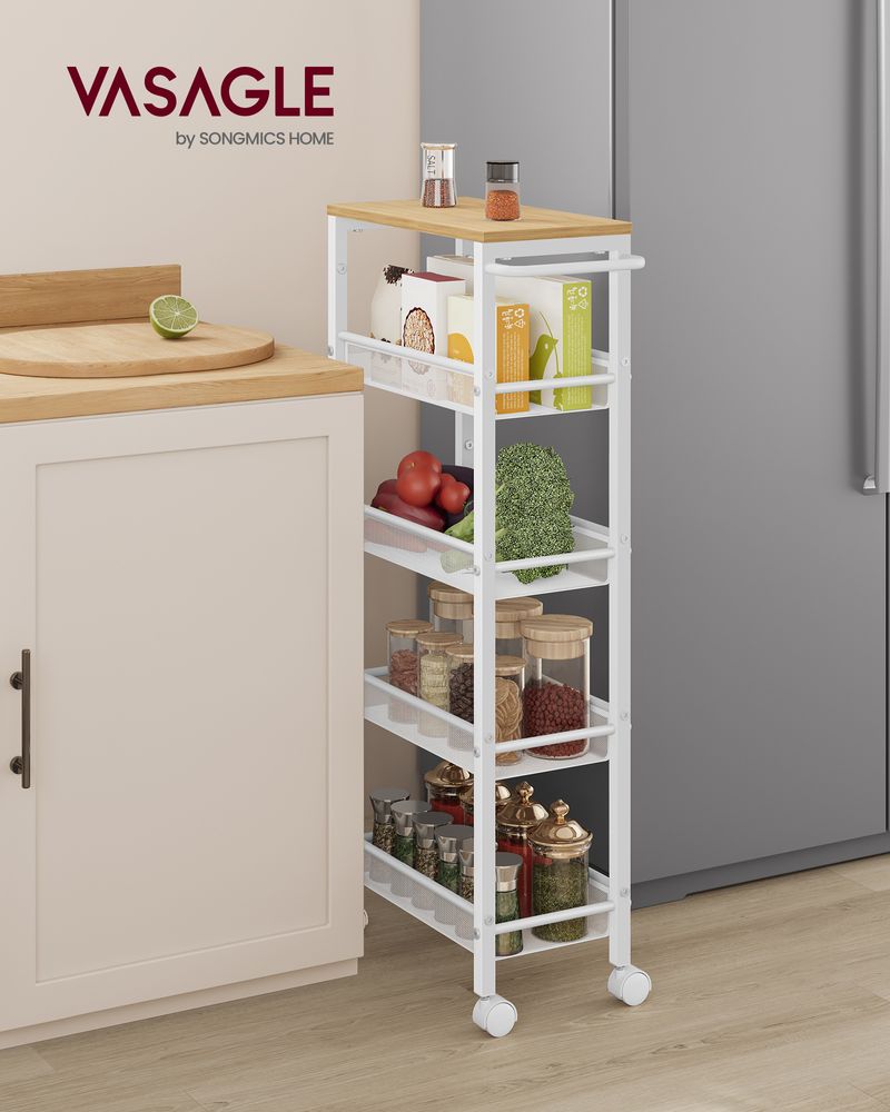 Rolling Storage Cart - 4 Or 5 Tier - Slim With Wheels
