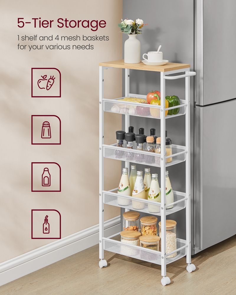 Rolling Storage Cart - 4 Or 5 Tier - Slim With Wheels